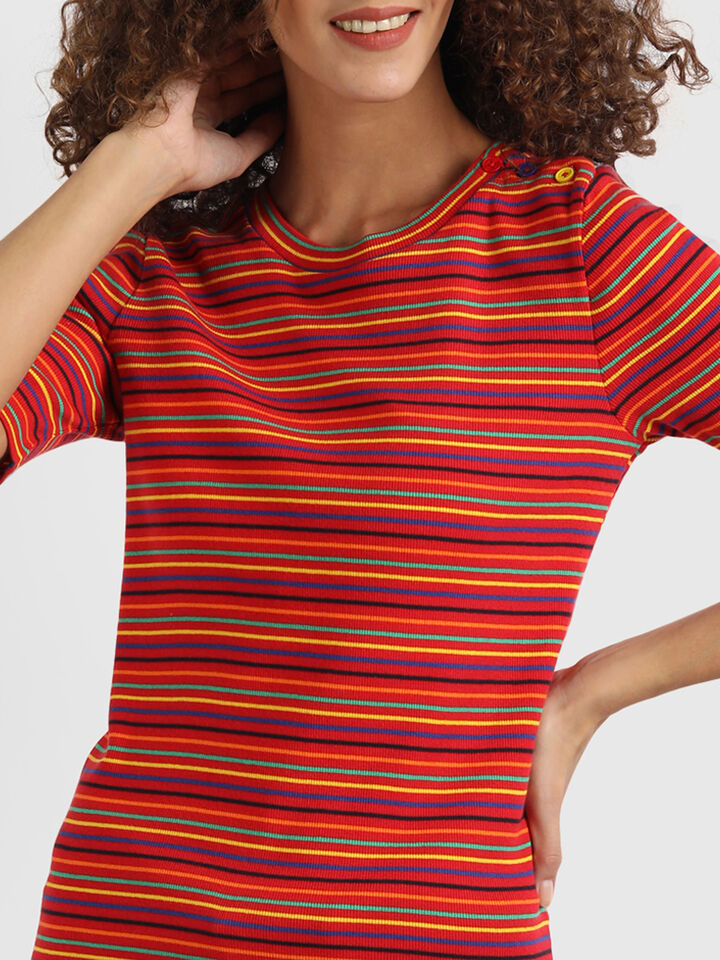 Rib Stripe Top with Shoulder Butin image number 6
